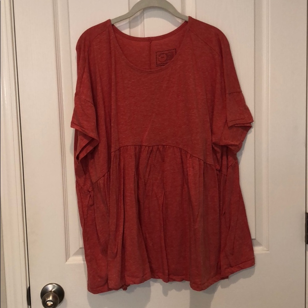 Anthro oversized pinky orange peplum tee sz xs/s